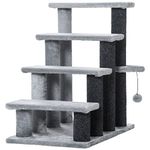 PawHut Cat Stairs 4 Steps for Bed, Couch with Scratching Posts, Small Cat Tree for Indoor Cats with Toy Ball, Light Gray