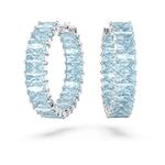 Swarovski Matrix Hoop Earrings, Baguette Cut, Blue, Rhodium Plated For Women