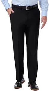 Haggar Men's Premium Comfort Classic Fit Flat Front Hidden Comfort Waistband Pant (Regular and Big & Tall Sizes), Black, 40W x 29L