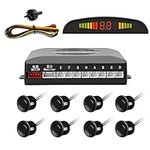 TKOOFN Car Parking Reverse Reversing Backup Radar System with 8 Parking Sensor Front 4 Rear 4 Kit LED Display - Black