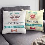 Yaya Cafe Mothers Day 12x12 inches Poly Satin Cushion (with Filler) Best Mother Father in The World Printed Birthday Throw Pillow Sofa - Set of 2