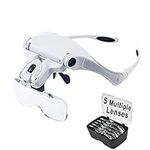 Magnifying Glasses Headset, Wimayo Magnifying Glasses with Light and 5 Detachable Lenses(1X-3.5X), Headband Magnifier Magnifying Glasses for Jewellery, Close Work, Reading, Watch & Electronic Repair