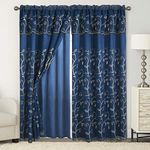 Elegant Comfort Luxury Curtain/Window Panel Set with Attached Valance and Backing 54" X 84 inch (Set of 2), Navy