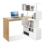 Mondeer L Shaped Computer Desk, Corner Desk, 360 Degree Rotatable, Space Saving Table with Spacious Storage for Home Office Workstation Study, 157 x 45 x 130.5 cm, Oak and White