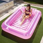 Sloosh XL Inflatable Tanning Pool Lounge Float, 85" x 57" Extra Large Sun Tan Tub Adult Pool Floats Raft for Pool Sunbathing Suntan Blow up Pool Lounger Tanning Bed Floatie for Adults, XL-Pink