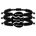 3 Pcs Back to School Mommy Daddy Daughter Stainless Steel Puzzle Heart Wrap Strand Black String Family Bracelets Set Y4121