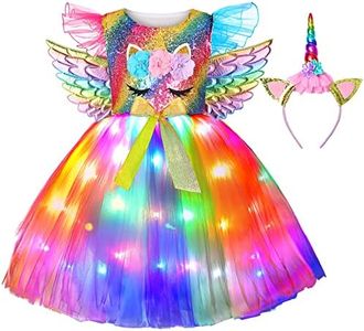 Ekoropshop Girls Unicorn Costume LED Light Up Unicorn Dress Up Birthday Gifts Princess Dress for Halloween Party 3-8Years