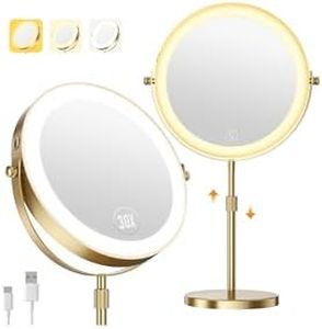 Zlroluyn 1X/30X Makeup Mirror with Lights, Height Adjustable Double Sided Vanity Mirror, 360° Rotation Cosmetic Mirror for Desk Bathroom, Ideal Gift for Women (Antique Bronze)