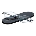 ThinOptics Manhattan Reading Glasses Clear Frames With Milano Magnetic Case - 1.50 Strength Thin Lightweight Compact Round Readers