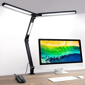 Lampada da Scrivania con Tre Sorgenti Luminose - Protezione Degli Occhi Lampada da Tavolo con Morsetto e Touch Control, Regolabile Lampada da Lettura con 4 Temperature di Colore e 4 di Luminosità…