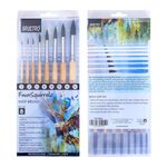 BRUSTRO Faux Squirrelo Mop Brush | Round, Set of 8 (Size- 1,4,5,8,10,12,14,16) | Synthetic and Natural Bristles, Short and Wooden Handle, Ideal for Watercolor, Gouache, Inks, Professional Artists