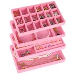 OUYLYYK Jewelry Organizer Tray,Stackable VelvetJewelry Trays,Drawer Inserts Storage for BraceletBrooch Watch Jewelry For Women Girls JewelryStorage Display Case (4pcs) (Pink)