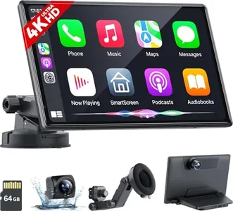 Eoyaa Wireless Portable Carplay Screen with 4K Dash Cam, Android Auto, 9'' Auto-Dimming Screen with Strongest Suction Mount, GPS Navigation for Car, 1080P Backup Camera, Loop Recording