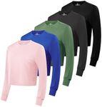 5-Pack Women's High-Waist Quick-Dry Crop Top Set for Yoga, Workout, Running - Long Sleeve, Size L (Set 4)