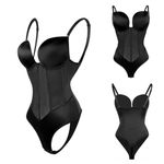 JIZIYUER Women Body Shaper Plunge Thong Bridal Bodysuit Waist Trainer Corset Shapewear Backless Bodysuit Tummy Control Jumpsuit（Black XXL）