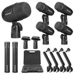 Depusheng 7-Piece Wired Dynamic Drum Mic Kit (Whole Metal) Kick Bass, Tom/Snare & Cymbals Microphone-Use for Drums, Vocal, Other Instrument Complete with Thread Clip 7 On Stage Audio Cables