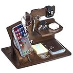 ANWBROAD Wooden Phone Docking Station Bedside Table Organiser Gifts for Men Desktop Storage Station Desk Tidy Presents for Dad Nightstand Organiser JBG002Z