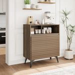 GarveeHome Fluted Storage Cabinet, Farmhouse 4-Tier Buffet Sideboard with Metal Legs and Adjustable Shelves for Living Room, Kitchen, or Entryway