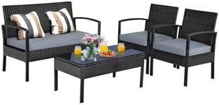 DORTALA 4 Piece Patio Furniture Set, Outdoor Rattan Wicker Conversation Set with Cushion & Coffee Table, Chairs and Table Set for Courtyard Balcony Garden, Black