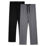 BAMBOO COOL Mens Pajama Pants Sleep Lounge Bottoms Soft Comfy Long Pj Pant Sleepwear with Pockets 2 Pack, B-black, Dark Grey(2 Pack), Medium