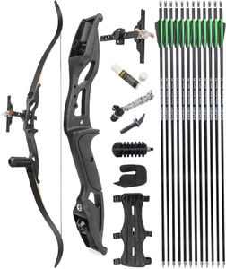 AMEYXGS 30-50lbs Archery Takedown Recurve Bow and Arrows Set 56 Inch Adult Arch Aluminium Alloy Riser Right Hand Bow with 6pcs Carbon Arrows (Black, 45 Pounds)