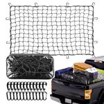 Cargo Net for Pickup Truck Bed - 4' x 6' Stretches to 8' x 12', Elastic Bungee with 24 Clips & 1 Storage Bag, Compatible with Ford, Chevy, Dodge Ram, Toyota - Truck Bed Cargo Net, Truck Cargo Net