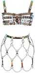 Women's Punk Leather Body Chest Harness Lingerie Full Hollow Out Frame Belts Set, Colourful, One size