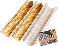 GOURMEO Non-Stick Baguette Mould for Champagne Oven – 38.5 cm x 28.5 cm x 3.5 cm – Perforated Bread Tray for Baking 3 Baguettes – Easy to Use and Clean