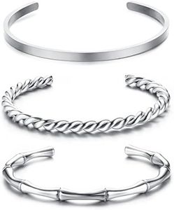 JeweBella 3 Piezas Pulsera Brazalete Mujer Plata/Dorado Acero Inoxidable Simple Pulsera Brazalete Abierto Conjunto Apilable Brazalete Pulida Twist Ancho:4MM