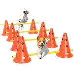 PawHut Dog Agility Equipment Set, Portable Pet Jump Training Kit for Eight Cones, Eight Poles with Carry Bag, Four-Piece Adjustable Height Jumping Obstacles, Orange
