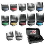 Wahl Genuine SECURE-SNAP® Guide Comb Set with Colored Metal Clips and Guard Organization Caddy, 12 Full Size Attachment Guards from 1/16” to 1” for Increased Cutting Performance Grey - 3291-300