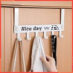 wolpin Over The Door Hook Hanger Wall Organiser Removable Hook Rack for Hanging Towel | Clothes Hanger | Multipurpose Hook Rail Nail-Free (6 Hooks, White), Iron