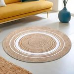 Kuber Industries Hand Woven Braided Carpet Rugs|Anti-Skid Round Traditional Spiral Design Jute Door mat|Mat for Bedroom,Living Room,Dining Room,Yoga,92 x 92 cm,(White)