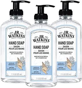 J.R. Watkins Gel Hand Soap With Dispenser, Moisturizing Hand Wash, All Natural, Alcohol-Free, Cruelty-Free, USA Made, Ocean Breeze, 11 Fl Oz, 3 Pack