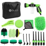 GES Car Wash Foam Sprayer with Garden Water Hose Foam Nozzle and Soap Dispenser - 21PCS Auto Car Exterior and Interior Washing Products - Auto Washer Sprayer with Car Cleaning Kit Storage Bag (Green)