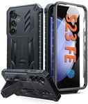 FNTCASE for Samsung Galaxy S23-FE Case: Military Grade Protective Hard Phone Case with Kickstand | Screen Protector | Shockproof TPU Full Protection Drop Proof Phone Cover (Black)