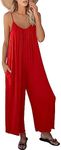 ANRABESS Women Summer Casual Sleeveless Spaghetti Strap Boho Wide Leg Jumpsuits Rompers Dressy 2025 Trendy Outfits Clothes Red XX-Large