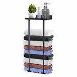 HONPHIER Towel Storage Racks Towel Rack Wall Mounted Adjustable Towel Rails 41-75 CM Bathroom Towel Holder Towel Storage Shelf With Hooks, No Drilling Or Drilling (Black)