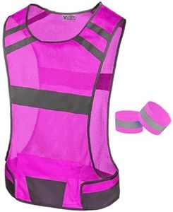 247 Viz Reflective Running Vest Gear - STAY VISIBLE & SAFE - Ultra Light & Comfortable Motorcycle Reflective Vest - Large Pocket & Adjustable Waist, Safety Vest, with Bands (Pink, Medium)