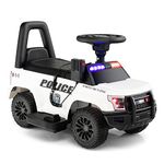 COSTWAY Kids Electric Ride on Car, 6V Battery Powered Police Cars with Side Megaphone, Horn, Flashing Light, Siren Sound, Wide Footrest and Underseat Storage, for 18-60 Months (White)