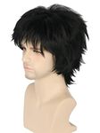 Topcosplay Women or Men Wigs Balck Short with Bangs Layered Fluffy Cosplay Halloween Costume Wigs