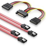 deleyCON SATA 3 Cable Set 2x SATA III Cable with Straight Plugs + Y Power Adapter Cable - SSD HDD Hard Drive