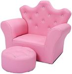 HONEY JOY Kids Sofa, Children Princess Upholstered Couch Armrest Chair with Ottoman, PVC Leather & Embedded Crystal, Toddler Bedroom Furniture for Baby Girl (Pink)