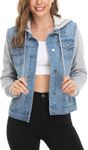 WUDODO Women's Layered Drawstring Casual Hoodie Denim Jackets Jean Jacket Coat with Pockets