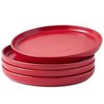 Bruntmor 8 Inch Ceramic Plate Set of 4, Round Red Color Ceramic Salad Plate for Christmas party, Ceramic Dinner Plates for Christmas Gift, Ceramic Plates Set for 4, plate sets microwave safe