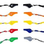 H&S Whistles 10pcs Referee Sports Whistle - Plastic Coach Whistle With Lanyard For Football - Referee Whistle Lanyard - Playground Whistle - Loudest Whistle - Coaching Whistle - Whistles Sports