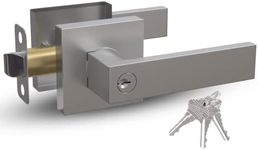 MEGA HANDLES - ROBELL Entry Single I Entry Lever Door Handle and Single Cylinder Deadbolt Lock and Key Combo Pack - Heavy Duty Square Locking Lever Set for Left or Right-Handed Doors - Satin Nickel