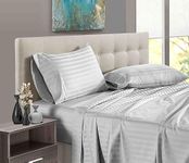 3 Pieces Flat Bed Sheet, 100% Egyptian Cotton - (1 PC Flat Bed Sheet and 2 PC Pillow Covers) 1000 Thread Counts - Light Grey Stripe,Queen Size.