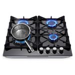 Gas Stove Top 24 inch Eascookchef,24 inch Gas Cooktop 4 Burner,Gas Stove Top NG/LPG Convertible,Black Tempered Glass Dual Burners Propane Cooktop with Thermocouple Protection,Bulit-in Gas Hob