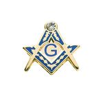 The Masonic Collection - Lapel Badge With White Swarovski Stone - G Logo - Blue & Gold - Sq & Compass - A Perfect Masonic Gift Accessory for Men